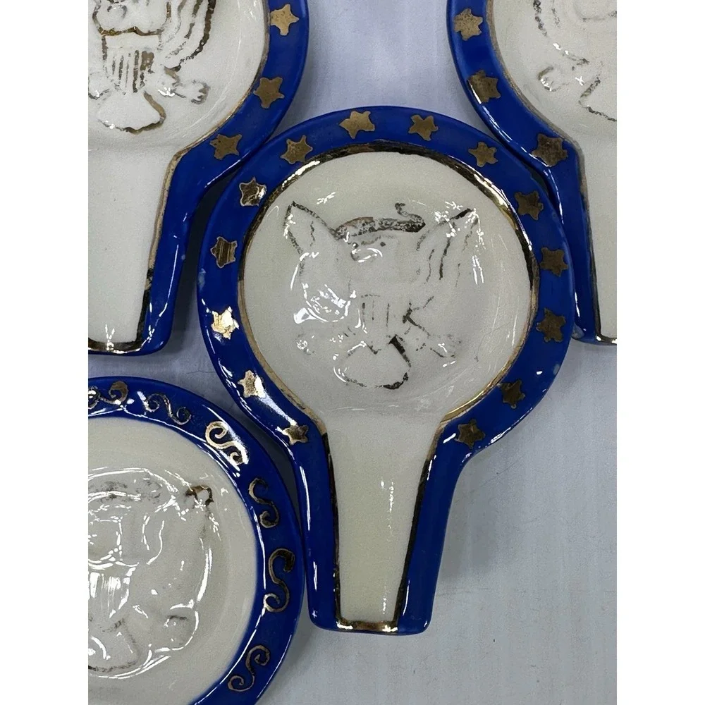 Vintage Tabletop Patriotic Lighter Party Ashtray Set Ceramic Glazed Hand Made